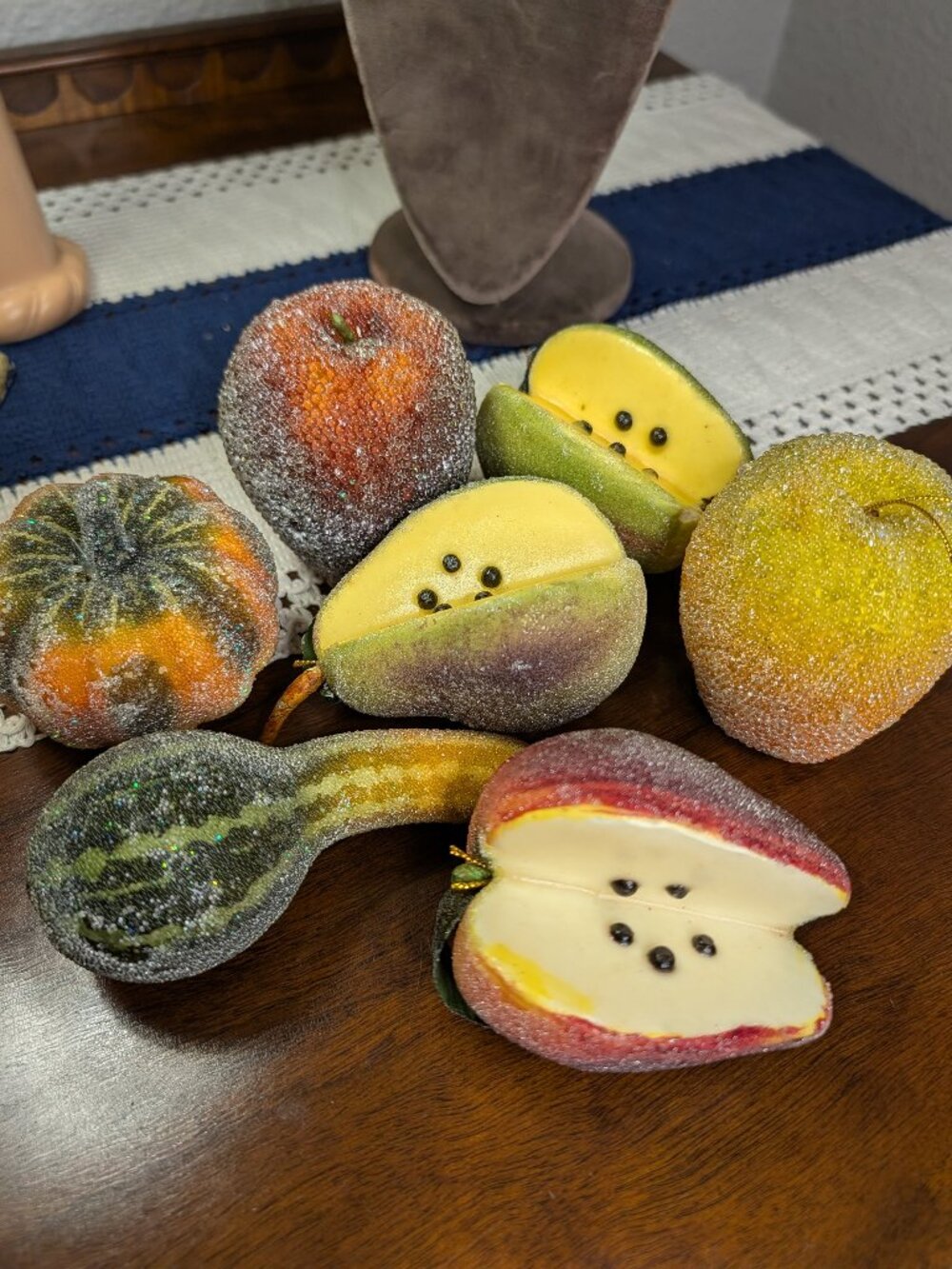 Bundle of vintage sugar beaded faux fake realistic fruit tabletop decor